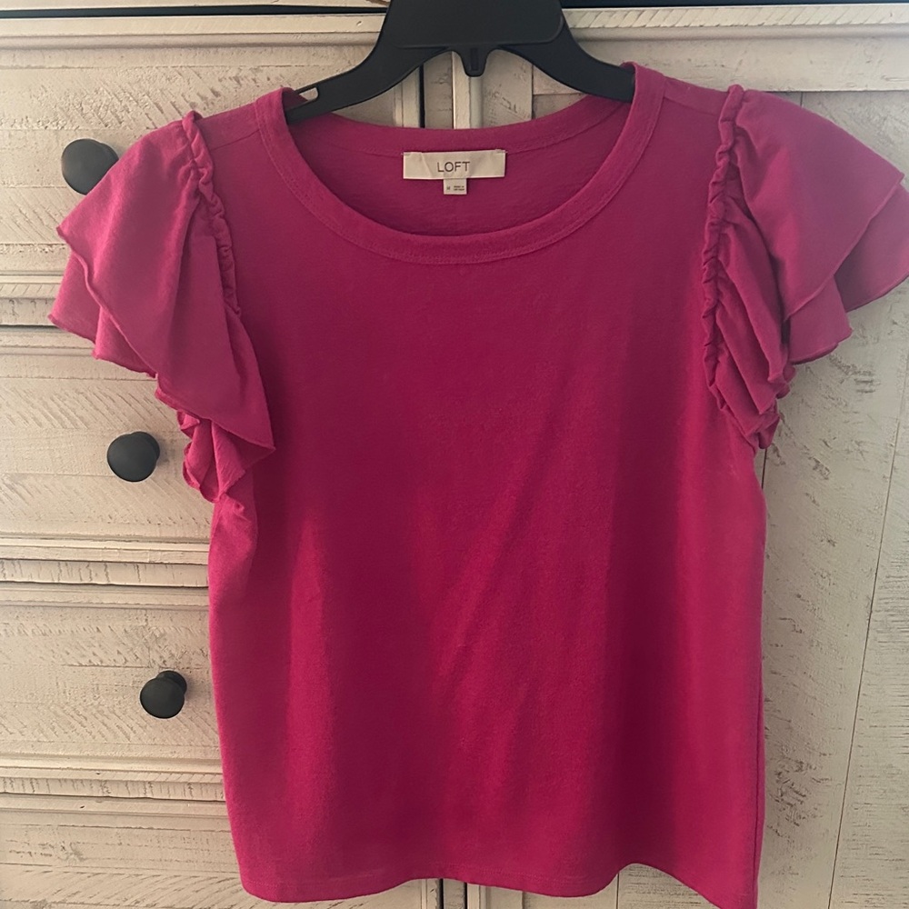 LOFT Fuchsia Ruffle Sleeve Blouse